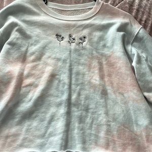 Hollister Women's Sweater Crop Top Pullover Boat Neck Long Sleeve Tie Dye